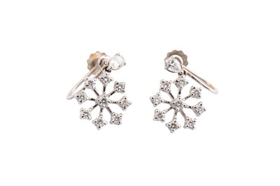 Lot 53 - A pair of diamond snowflake earrings, Each...