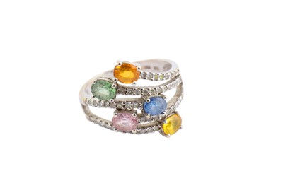 Lot 66 - A diamond and gem-set dress ring, Set with...