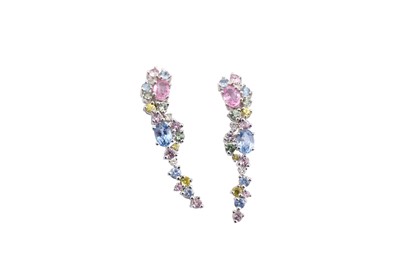Lot 68 - A pair of gem-set earrings, Set with various...