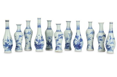 Lot 347 - ELEVEN CHINESE BLUE AND WHITE MINIATURE VASES....