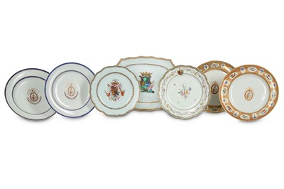 Lot 518 - SEVEN CHINESE FAMILLE ROSE ARMORIAL DISHES....