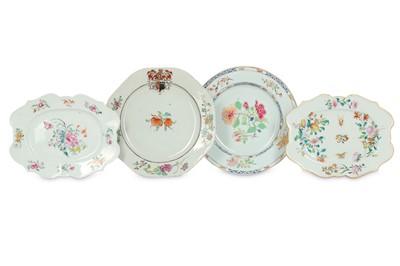 Lot 925 - TWO CHINESE FAMILLE ROSE PLATES AND TWO STANDS....