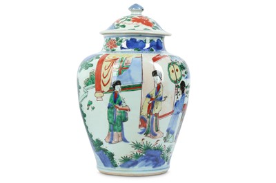 Lot 344 - A CHINESE WUCAI ‘LADIES’ BALUSTER VASE AND...