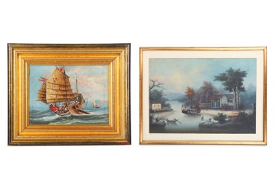 Lot 631 - TWO CHINESE OIL PAINTINGS. Comprising a...