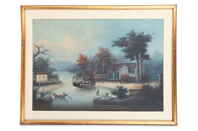 Lot 631 - TWO CHINESE OIL PAINTINGS. Comprising a...