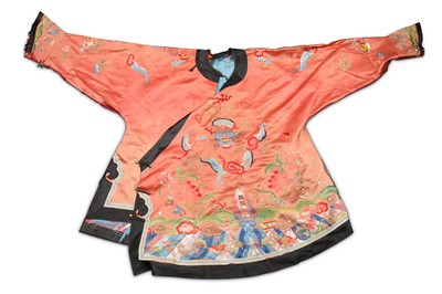 Lot 208 - A Chinese embroidered silk gown, late Qing...