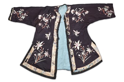 Lot 209 - A Chinese navy blue damask ground embroidered...