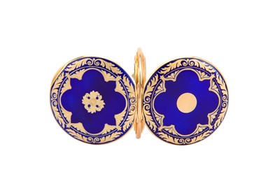 Lot 320 - ZENITH. A 14K YELLOW GOLD AND BLUE ENAMEL FULL...