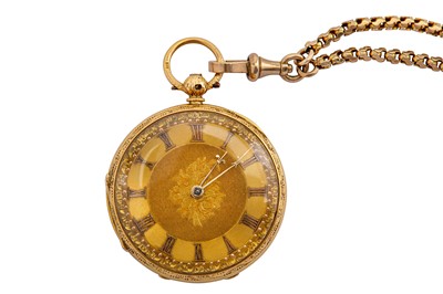 Lot 308 - AN 18K YELLOW GOLD GOLD OPEN FACE FUSEE POCKET...