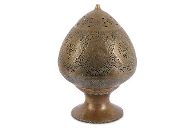Lot 486 - A large brass openwork lamp, Pahlavi Iran,...