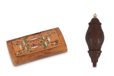 Lot 270 - A coquilla nut sewing etui, carved to look...