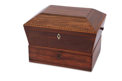 Lot 262 - A Georgian mahogany sewing box of sarcophagus...