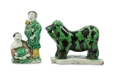 Lot 667 - TWO CHINESE FAMILLE VERTE BISCUIT FIGURES....