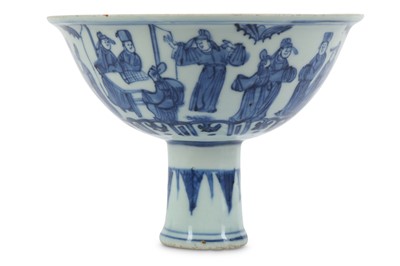 Lot 247 - A CHINESE BLUE AND WHITE STEM CUP. Ming...