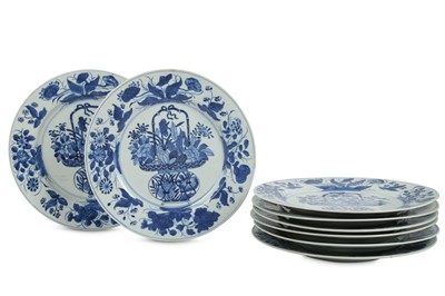 Lot 492 - A SET OF EIGHT CHINESE BLUE AND WHITE 'FLOWER...
