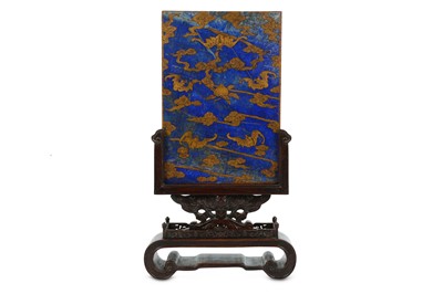 Lot 340 - A CHINESE INLAID AND GILT-DECORATED LAPIS...