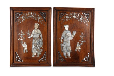 Lot 615 - A PAIR OF CHINESE MOTHER OF PEARL-INLAID WOOD...