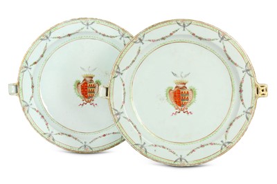 Lot 559 - A PAIR OF CHINESE FAMILLE ROSE HOT WATER...