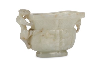 Lot 222 - A CHINESE PALE CELADON JADE POURING VESSEL....