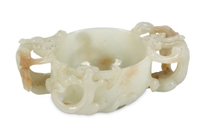 Lot 218 - A CHINESE JADE CUP WITH THREE DRAGON HANDLES....