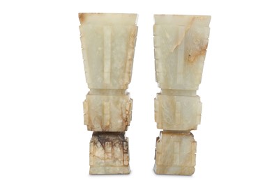 Lot 220 - A PAIR OF CHINESE JADE VASES, GU. Qing Dynasty....