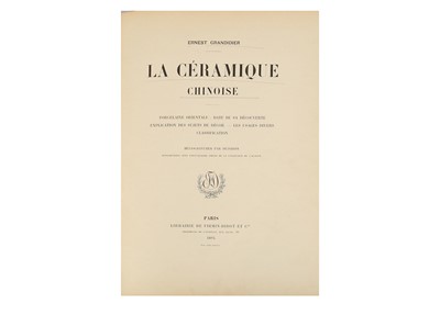 Lot 299 - LA CÉRAMIQUE CHINOISE.  1894. Paris, Librairie...