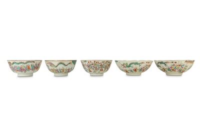 Lot 580 - FIVE CHINESE FAMILLE ROSE 'HUNDRED BOYS' BOWLS.