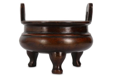 Lot 853 - A CHINESE BRONZE TRIPOD INCENSE BURNER. Qing...