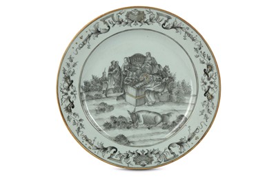 Lot 416 - A CHINESE EN GRISAILLE 'NATIVITY' DISH. Qing...