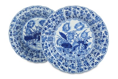 Lot 487 - A PAIR OF CHINESE BLUE AND WHITE ‘LOTUS POND’...