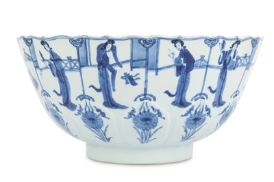 Lot 585 - A CHINESE BLUE AND WHITE ‘LADIES’ BOWL. Qing...
