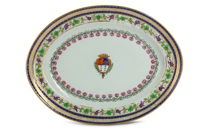 Lot 566 - A CHINESE FAMILLE ROSE OVAL MEAT DISH. Qing...