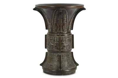 Lot 849 - A CHINESE BRONZE ARCHAISTIC VASE, GU. Qing...