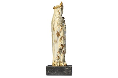 Lot 28 - A 19TH CENTURY NEO-GOTHIC CARVED IVORY FIGURE...