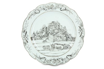 Lot 418 - A CHINESE EN GRISAILLE 'NATIVITY' DISH. Qing...