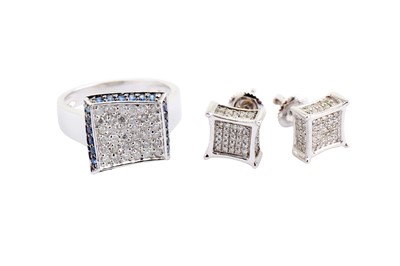 Lot 51 - A sapphire and diamond ring and a pair of...