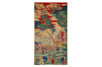 Lot 630 - A CHINESE RED-GROUND FIGURATIVE TEXTILE...