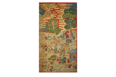 Lot 634 - A CHINESE RED-GROUND 'IMMORTALS’ ARRIVAL'...