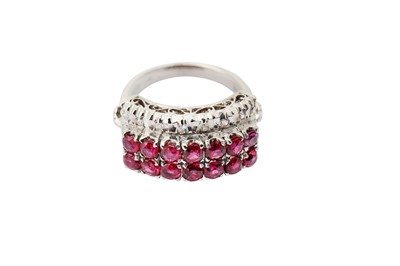 Lot 48 - A ruby and diamond dress ring, The raised ...