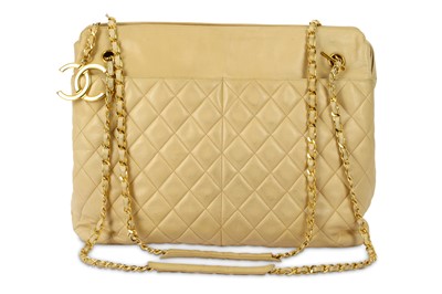 Lot 540 - Chanel Cream Leather Shoulder Bag, c. 1989-91,...