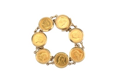 Lot 71 - A 1/10 Krugerand coin bracelet, Designed as...