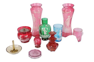Lot 232 - A small collection of Mary Gregory style glass,...