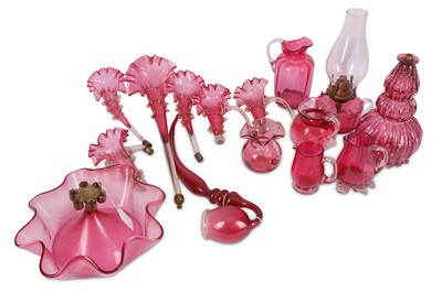 Lot 233 - A collection of 19th Century cranberry glass...