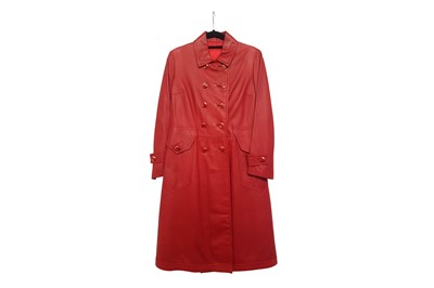 Lot 181 - Vintage Red Leather Belted Coat