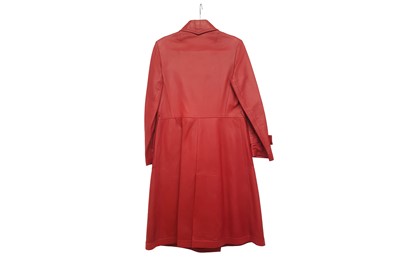 Lot 181 - Vintage Red Leather Belted Coat