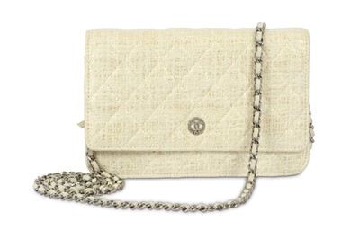 Lot 611 - Chanel White Textured Tweed Wallet on Chain...