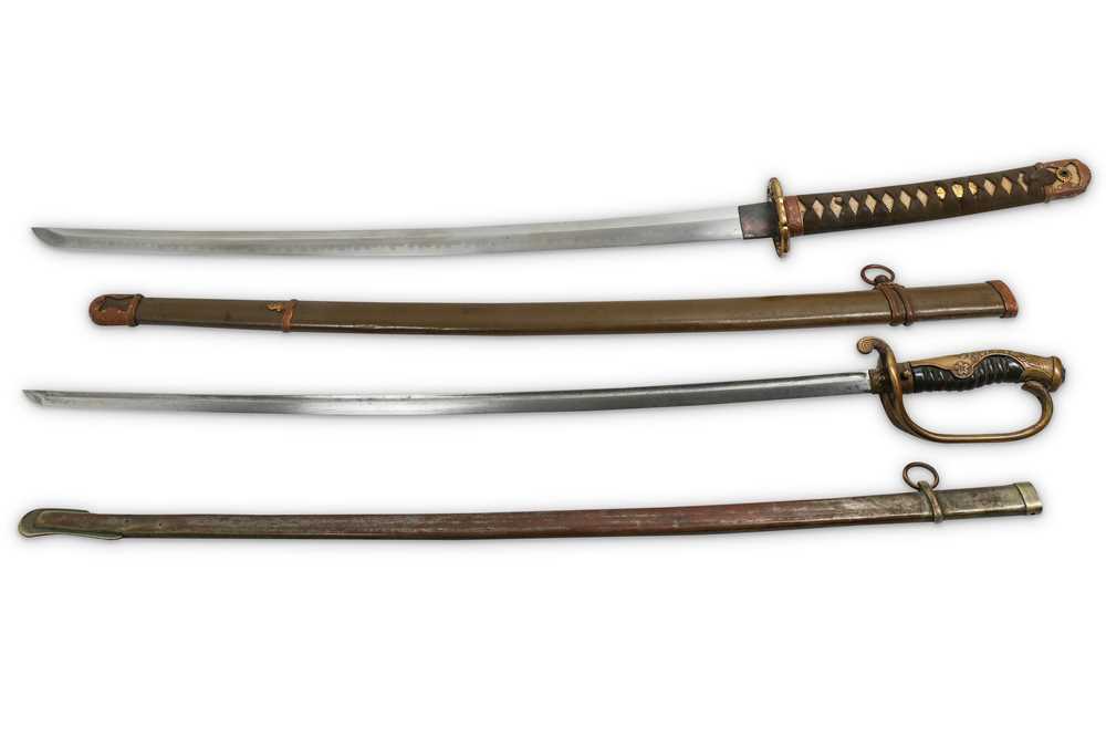 Lot 995 - TWO MILITARY SWORDS (GUNTO). Showa period. The...