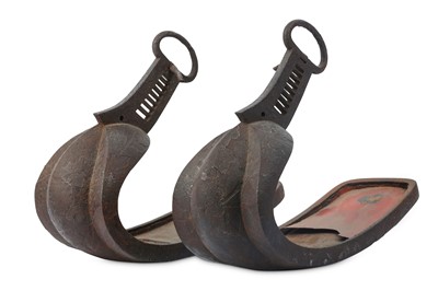 Lot 999 - A PAIR OF IRON ABUMI (STIRRUPS). Edo period....