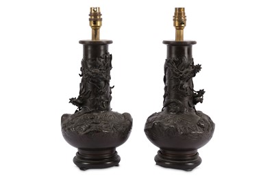 Lot 211 - A pair of Japanese Meiji period bronze vases,...