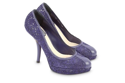 Lot 401 - Christian Dior Blue Byz Pump, with curved heel...